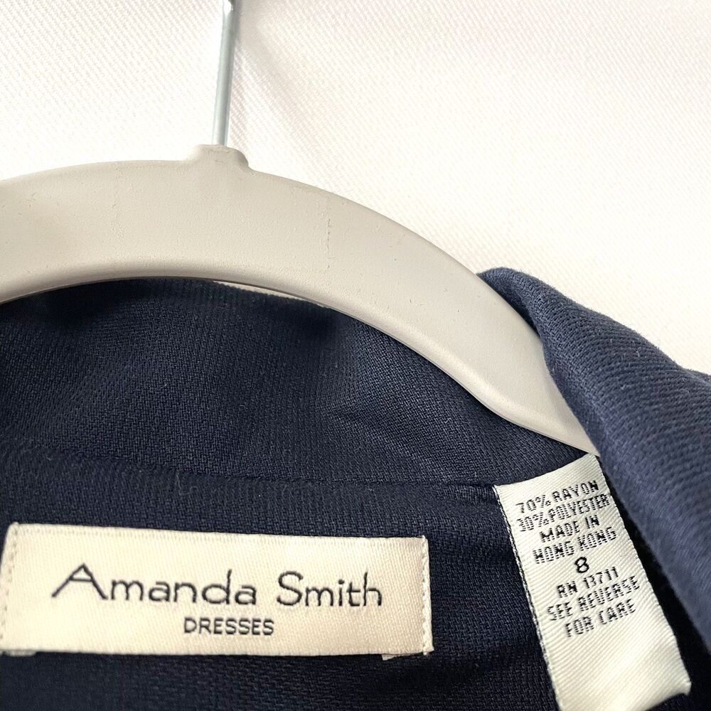 Vintage Y2K Amanda Smith Shirt Dress Collared Short Sleeve Button Front Navy 8 - Picture 6 of 12